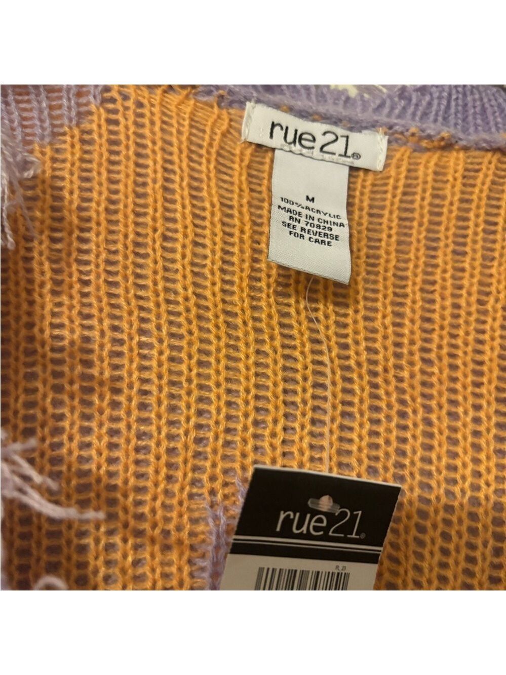 Rue21 V-Neck Distressed Sweater in Orange and Purple - Picture 3 of 4